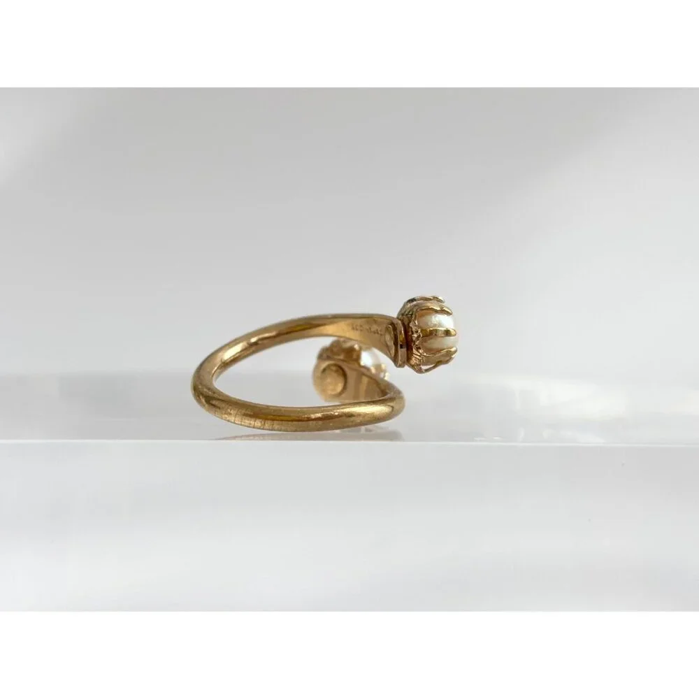 Faux Pearl Wrap Adjustable Gold Toned Costume Jewelry Vintage Ring - sz 4.25 - Picture 5 of 16